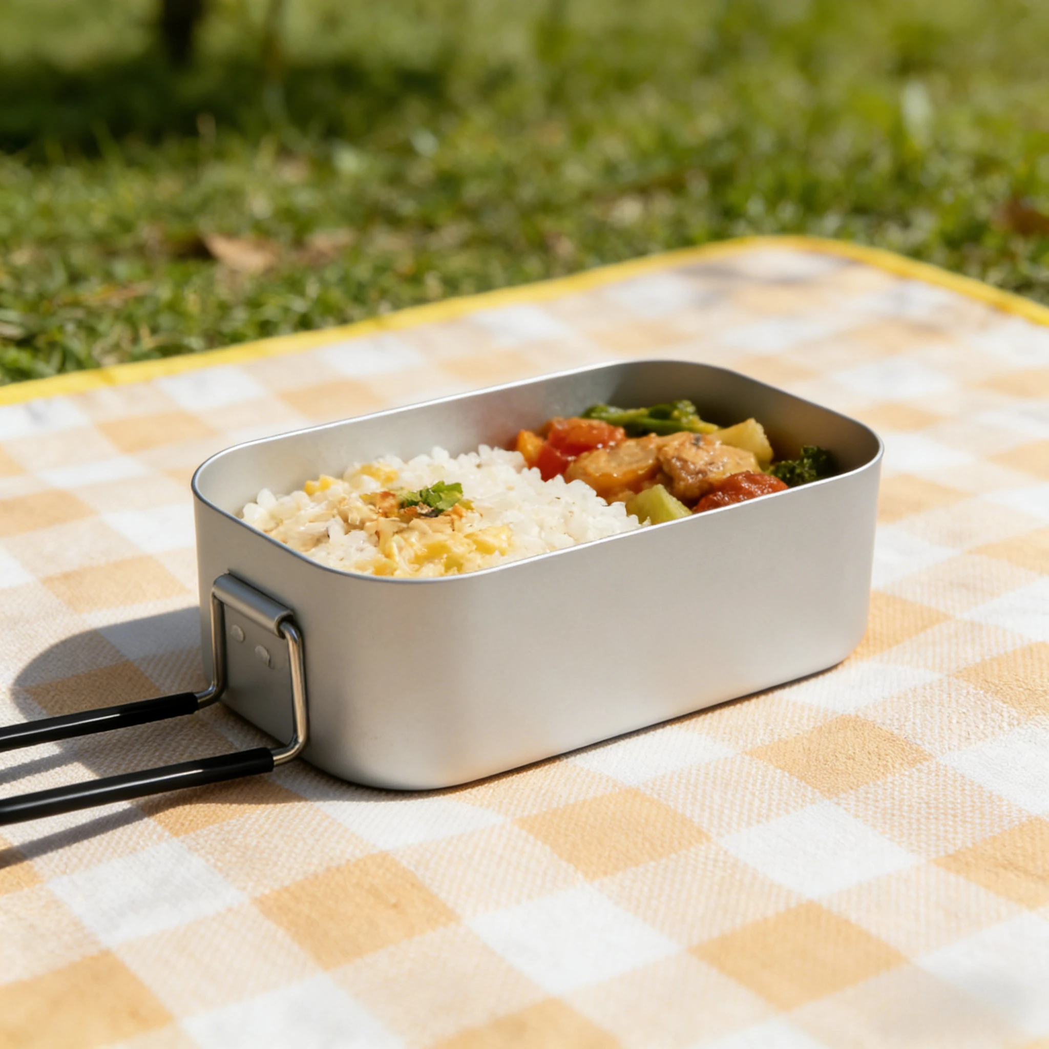 Camping Cooking Container - กล่องอาหารกลางวันอะลูมิเนียมอัลลอยด์แบบพกพา สไตล์ญี่ปุ่น กล่องเบนโตะสำหรับใส่อาหาร กล่องเก็บอุปกรณ์ทำอาหารสำหรับแคมป์ปิ้ง ปิกนิก และกิจกรรมกลางแจ้ง