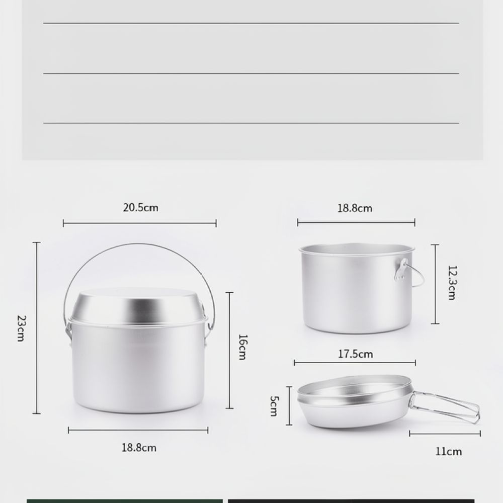 Camping Cooking Dining Set - ชุดเครื่องครัวอะลูมิเนียมสำหรับปิกนิกกลางแจ้ง สำหรับแคมป์ปิ้งแบบสแต็ก หม้อและกระทะพกพา อุปกรณ์ทำอาหารสำหรับเดินป่าและแคมป์ปิ้ง
