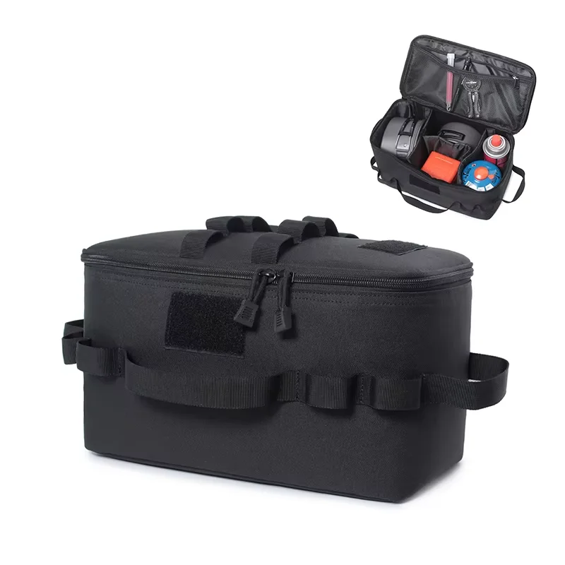 Camping Cooking Organizer - กระเป๋าเก็บของสำหรับแคมป์ปิ้งกลางแจ้ง ความจุขนาดใหญ่ กระเป๋าใส่อุปกรณ์ตะปูยึดพื้น ถังแก๊ส ชุดอุปกรณ์ทำอาหารปิกนิก กระเป๋าพกพาสำหรับแคมป์ปิ้ง